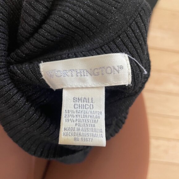 Vintage 90s Black Ribbed Turtleneck Gold Metallic 80s Minimalist Sweater Size S - Picture 5 of 8